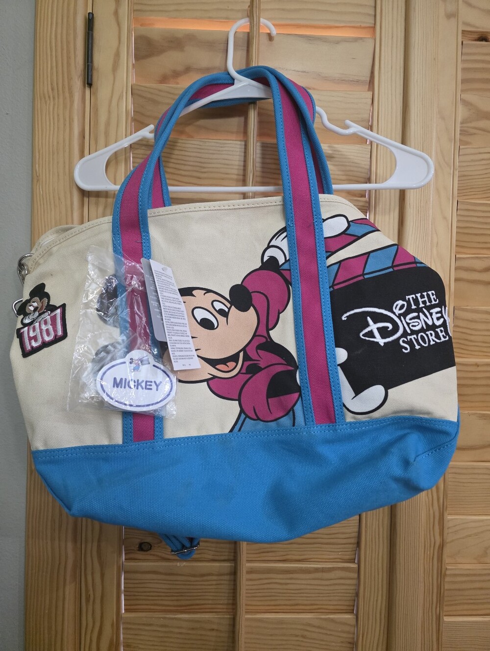 Disney Canvas Tote with Mickey Design in Cream, Blue and Pink